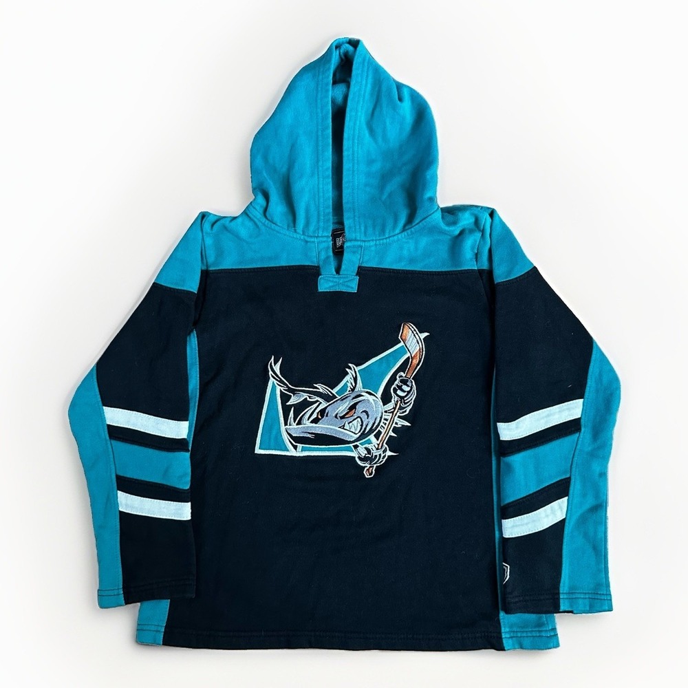 San Jose Barracuda Hoodie Kids Medium Teal Shark AHL Minor League Hockey Cali